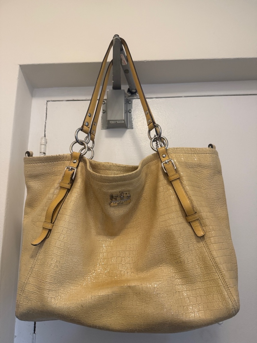Coach Yellow Croc-Embossed Leather Tote Bag
